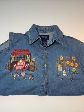 SOLUTIONS ORIGINAL Denim Shirt with Country Embroidery - Blue